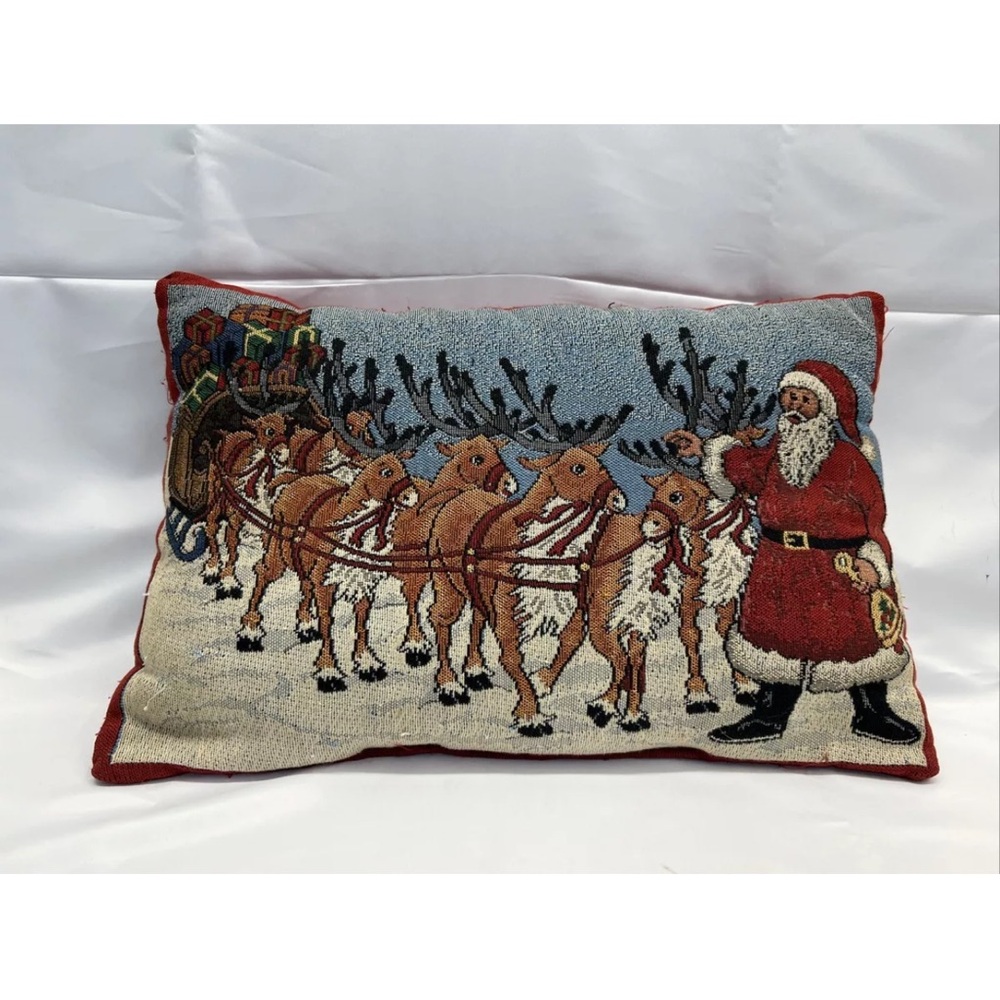 Vintage Santa and his Reindeer Tapestry Pillow